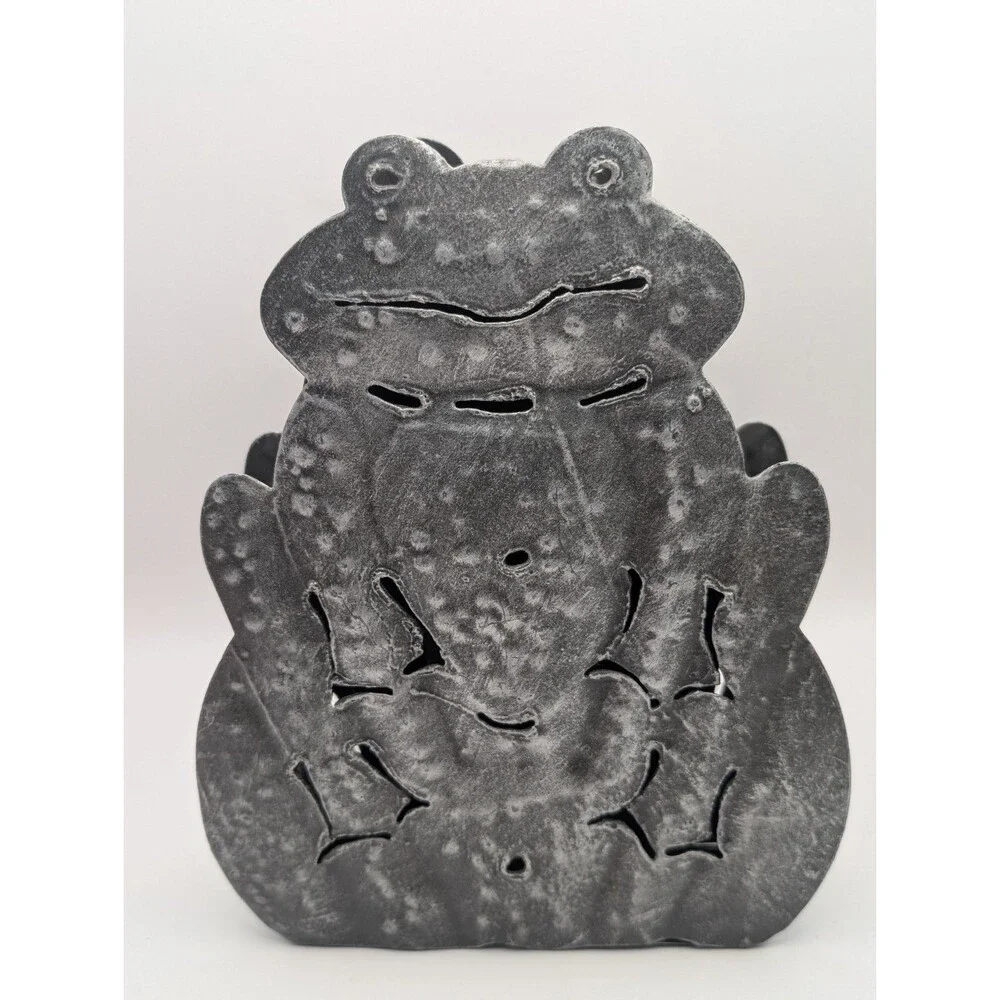 Rustic Metal Frog Toad Candle Lantern Holder Tealight Votive Lantern Silver Grey